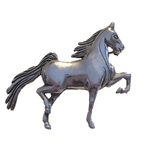 𝅺vtg Sterling Horse Brooch  Scarf Hat Pin Stamped 2” x 1.6” - Picture 1 of 7